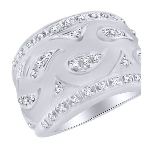 AFFY 0.09 Cttw Round White Natural Diamond Fashion Ring in 14k White Gold Over Sterling Silver Ring Size : 4