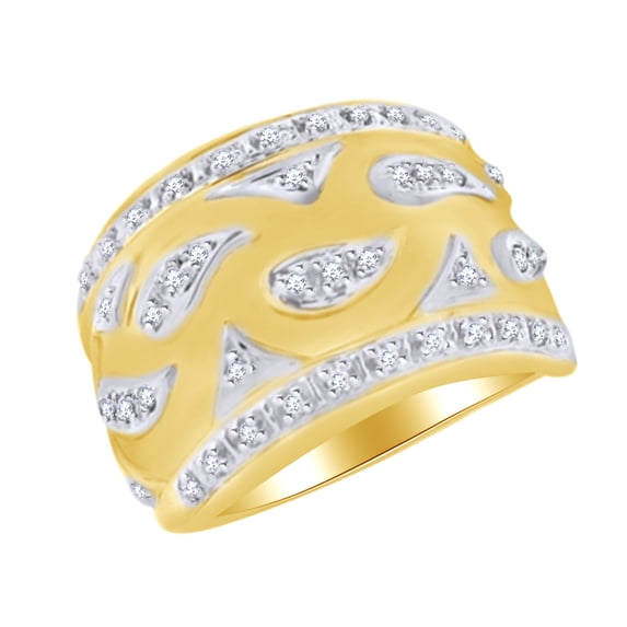 AFFY 0.09 Cttw Round White Natural Diamond Fashion Ring in 14k Yellow Gold Over Sterling Silver Ring Size : 14