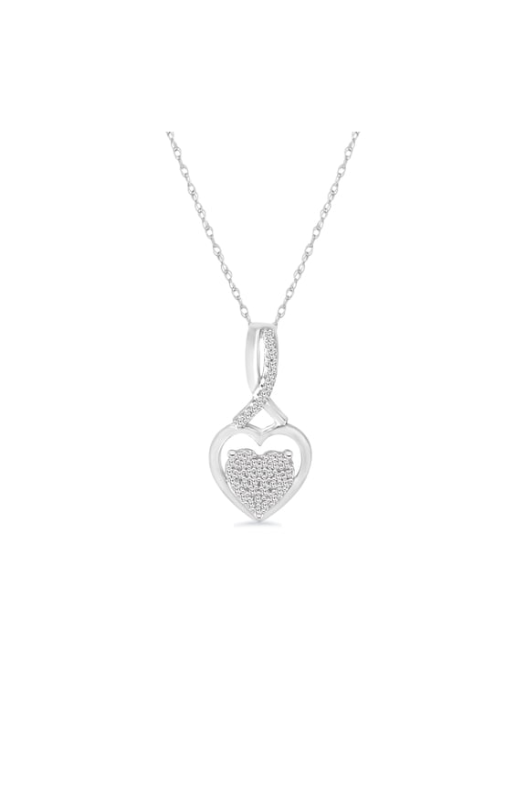 Heart Pendant Necklace for Womens with 1/10 Cttw Natural Diamonds in 925 Sterling Silver