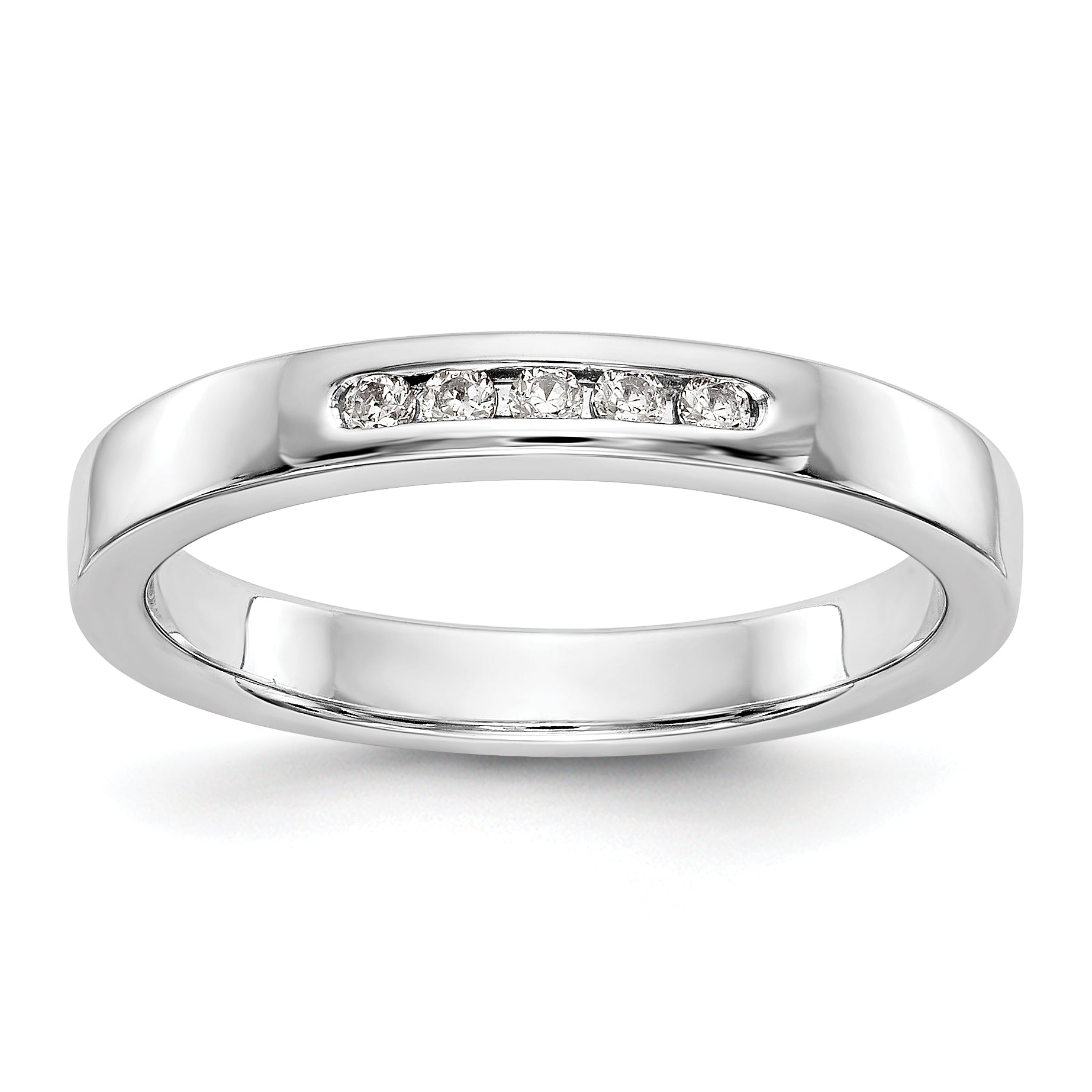 0.09ct. CZ Solid Real 14K White Gold 5-1.6mm Stone Channel Wedding Band ...