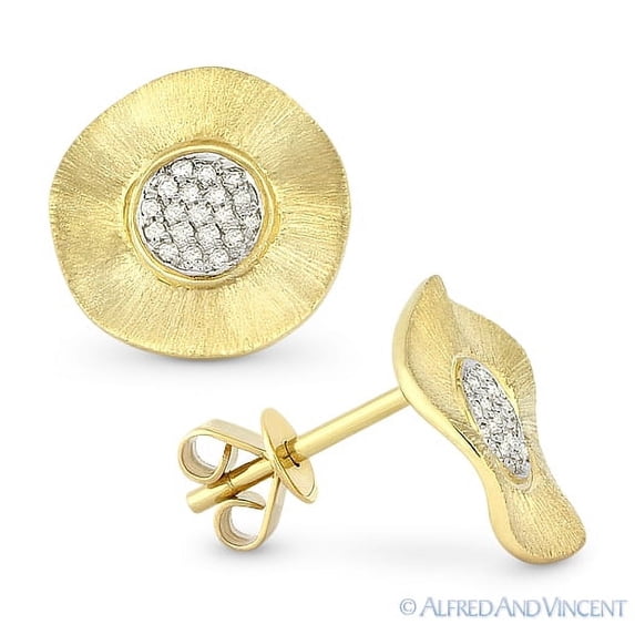 0.09ct Round Cut Diamond Cluster Stud Earrings in 14k Yellow & White Gold