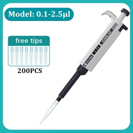 0.1-2.5µl Pipettor Single Channel Adjustable Microliter Pipette Lab Transfer Pipette with 200PCS Free Tips