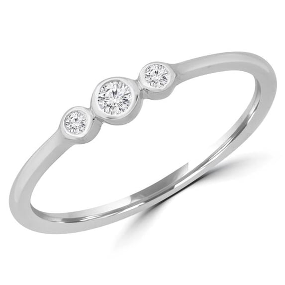 0.1 CTW Round Diamond Bezel Set Promise Three-Stone Engagement Ring in 14K White Gold - Size 6.5