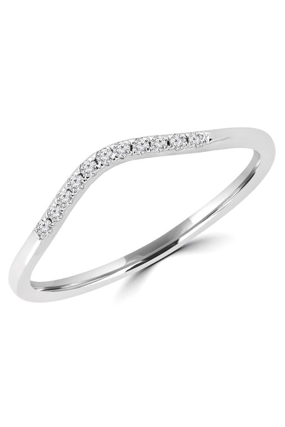 0.1 CTW Round Diamond Wave Semi-Eternity Wedding Band Ring in 14K White Gold - Size 3.25