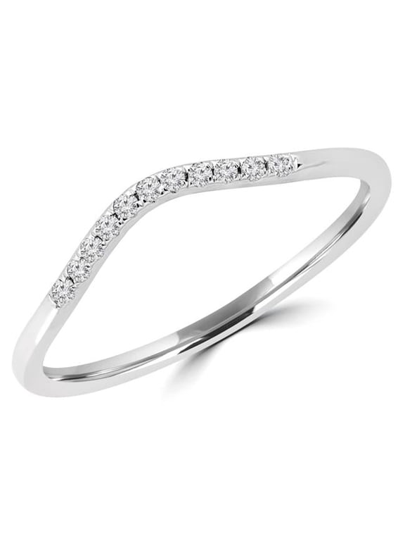 0.1 CTW Round Diamond Wave Semi-Eternity Wedding Band Ring in 14K White Gold - Size 5.75