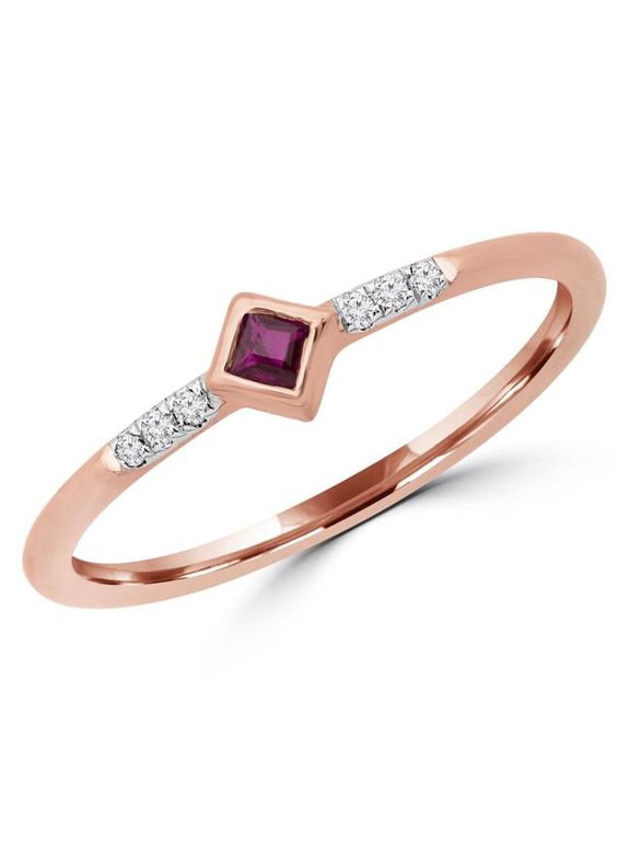 0.1 CTW Round Red Ruby Bezel Set Cocktail Ring in 14K Rose Gold - Size 7.75
