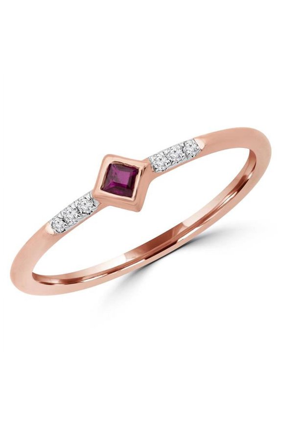 0.1 CTW Round Red Ruby Bezel Set Cocktail Ring in 14K Rose Gold - Size 7.75