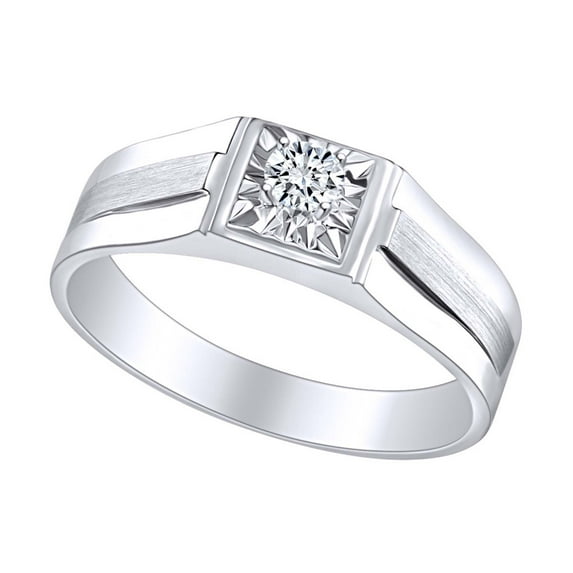 AFFY 0.1 Carat (Cttw) Round Natural Diamond Mens Engagement Wedding Ring 14K Solid White Gold (I-J Color, I2-I3 Clarity) Ring Size-12.5
