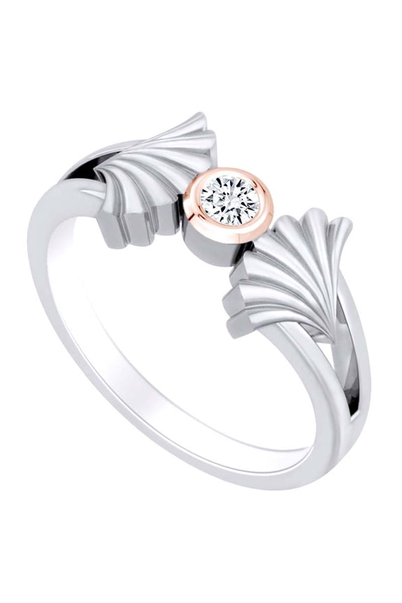 0.1 Carat (Cttw) Round White Natural Diamond Scallop Shell Solitaire Ring 14k Solid White Gold