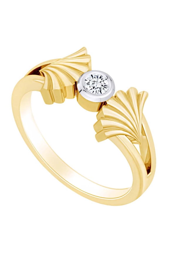 0.1 Carat (Cttw) Round White Natural Diamond Scallop Shell Solitaire Ring 14k Yellow Gold Over Sterling Silver