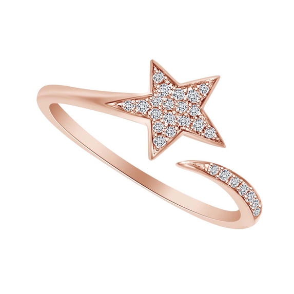 AFFY 0.1 Carat (Ctw) Round Shape White Natural Diamond Solitaire Star Engagement Ring In 14k Rose Gold Ring Size-13