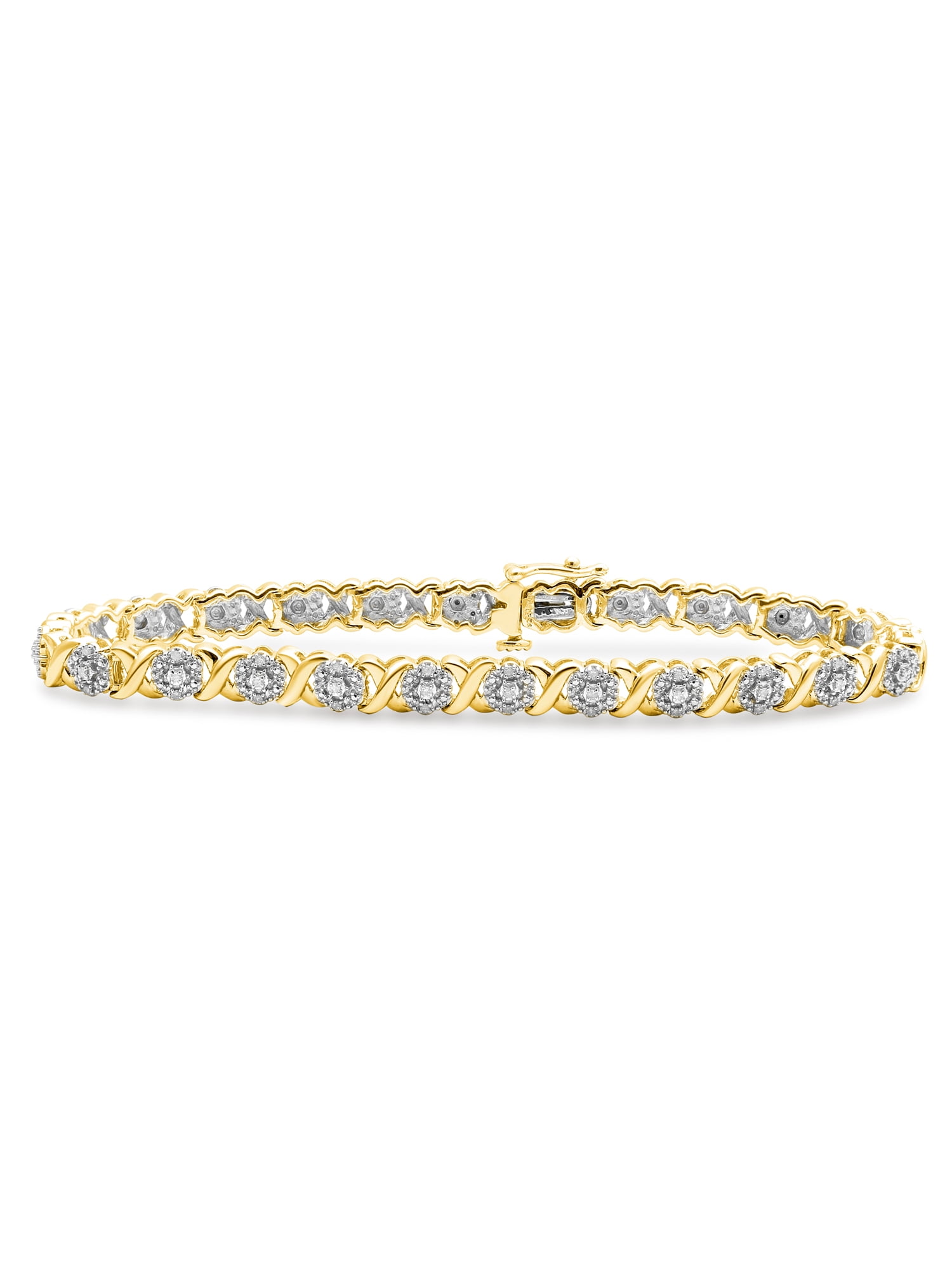 0.1 Carat T.W. White Diamond 1/2 Micron Yellow Plating over Sterling Silver Bracelet