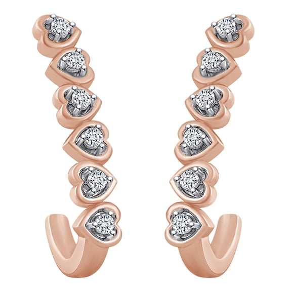AFFY 0.1 Carat (cttw) Round Shape White Natural Diamond J Heart Hoop Earrings 10k Solid Rose Gold