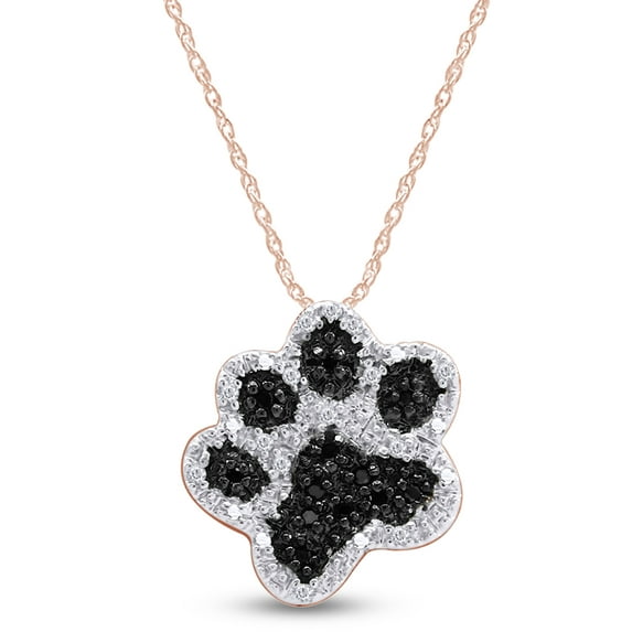 AFFY 0.1CT Black & White Natural Diamond Dog Paw Pendant Necklace 14k Rose Gold over Silver