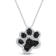 JEWEL ZONE US 0.1 Ct Black & White Natural Diamond Dog Paw Pendant Necklace in 14k White Gold Over Sterling Silver