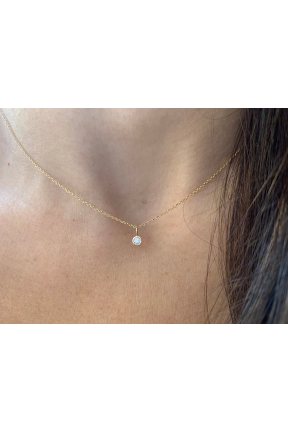 0.1 Ct Round Cut Bezel Set Lab Created Diamond Women's Pendant 14k Yellow Gold Plated