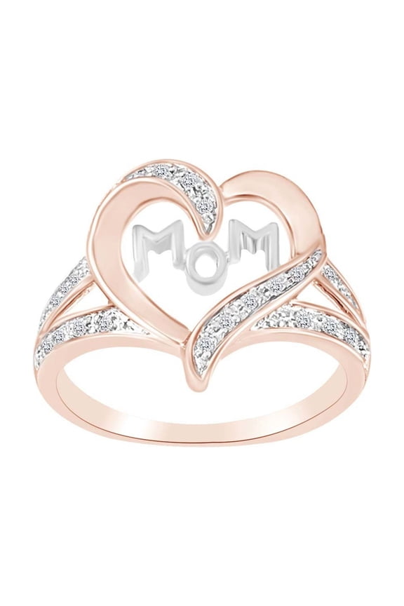 0.1 Cttw Round Natural Diamond Two Tone Heart Ring In 14k Rose Gold Over Sterling Silver-11