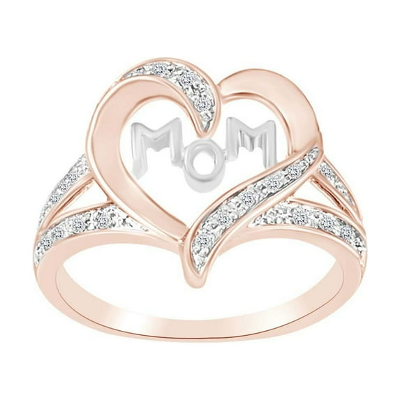 AFFY 0.1 Cttw Round Natural Diamond Two Tone Heart Ring In 14k Rose Gold Over Sterling Silver-4