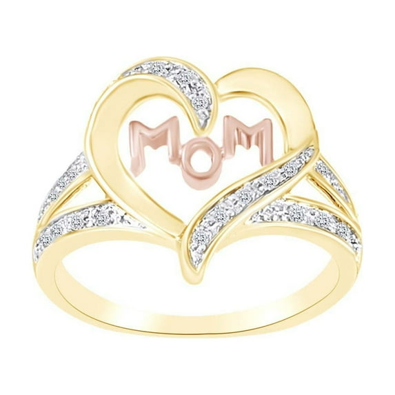 AFFY 0.1 Cttw Round Natural Diamond Two Tone Heart Ring In 14k Yellow Gold Over Sterling Silver-8