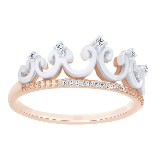 AFFY 0.1 Cttw Round Shape White Natural Diamond Eternity Crown Ring In 10K Solid Rose Gold