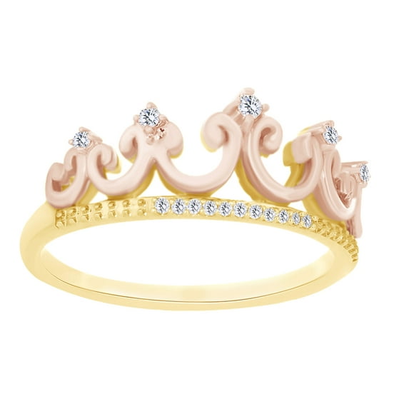 AFFY 0.1 Cttw Round Shape White Natural Diamond Eternity Crown Ring In 10K Solid Yellow Gold