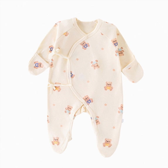 0-1 Months Newborn Baby Bear Patched Casual Long Sleeve Bodysuit Toddler & Infant Boy's Girl's Comfortable Clothing One-Piece Romper Newborn Pajamas
