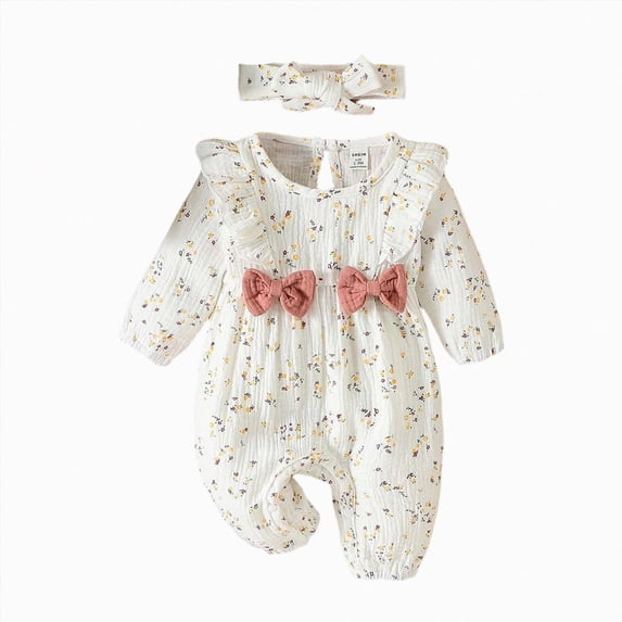 0-1 Months Newborn Baby Girls Long Sleeved Bodysuits Outdoor Bodysuit Sleep & Play Bodysuit
