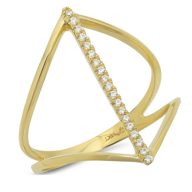 0.1 ct Brilliant Round Cut Genuine Cultured Diamond SI1-SI2 G-H 18K Yellow Gold Statement Promise Wedding Statement Engagement Designer Ring size 9.5