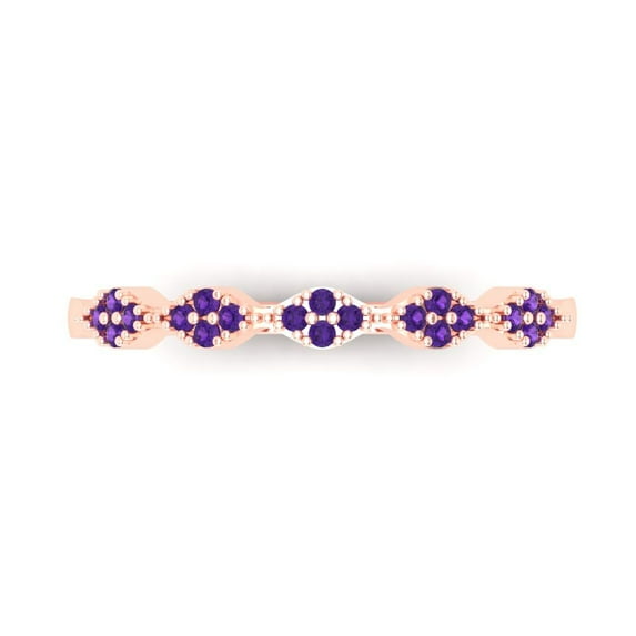 0.1 ct Brilliant Round Cut Natural Amethyst 14k Rose Gold Stackable Band SZ 10