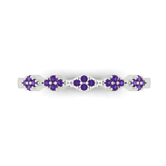 0.1 ct Brilliant Round Cut Natural Amethyst 14k White Gold Stackable Band SZ 4