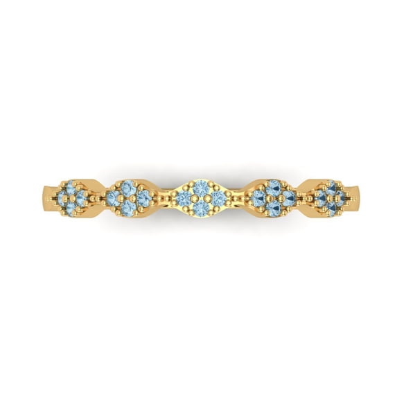 0.1 ct Brilliant Round Cut Natural Aquamarine 18K Yellow Gold Stackable Band SZ 9