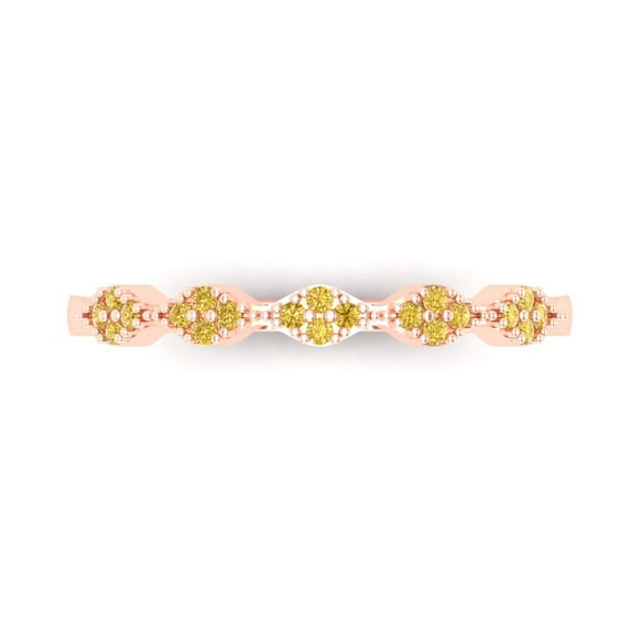 0.1 ct Brilliant Round Cut Natural Citrine 14k Rose Gold Stackable Band SZ 6.5