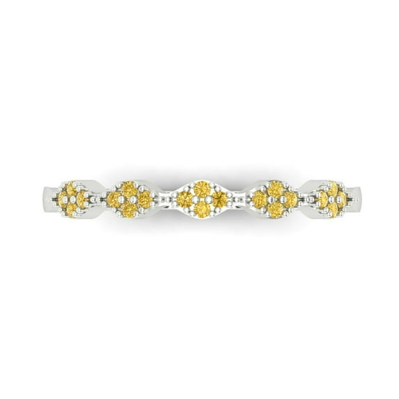 0.1 ct Brilliant Round Cut Natural Citrine 14k White Gold Stackable Band SZ 5.25