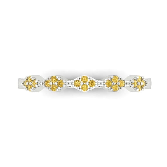 0.1 ct Brilliant Round Cut Natural Citrine 18K White Gold Stackable Band SZ 4.25