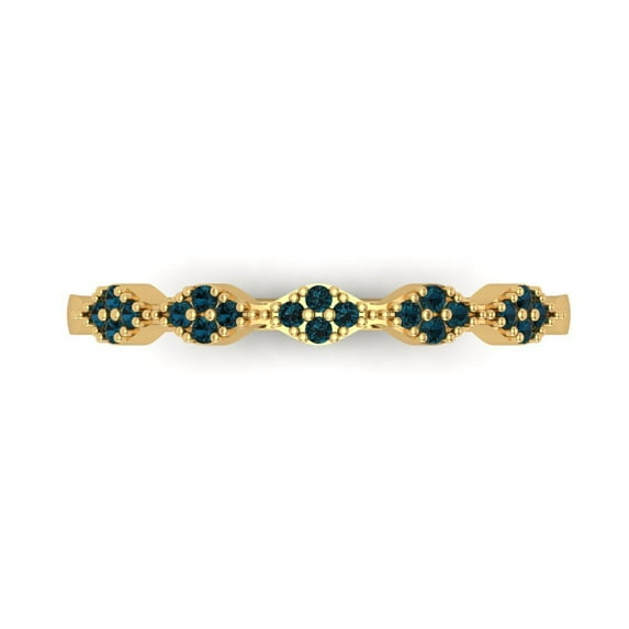 0.1 ct Brilliant Round Cut Natural London Blue Topaz 18K Yellow Gold Stackable Band SZ 3.5