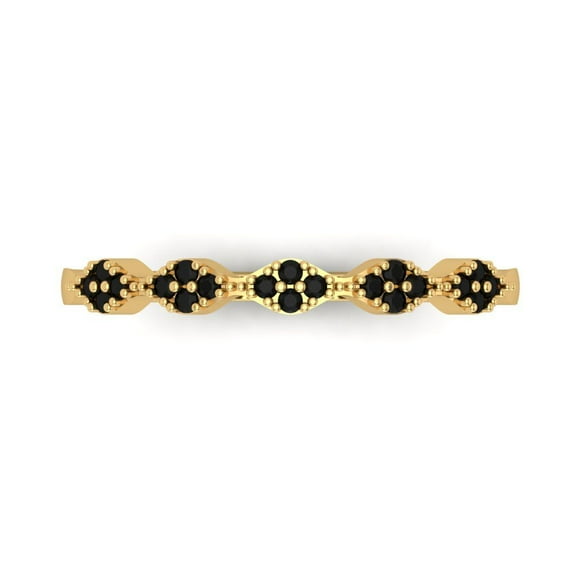 0.1 ct Brilliant Round Cut Natural Onyx 14k Yellow Gold Stackable Band SZ 9.25