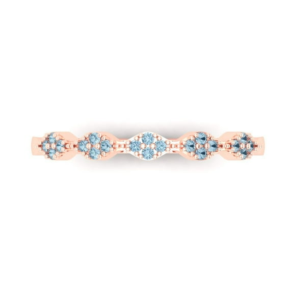 0.1 ct Brilliant Round Cut Natural Sky Blue Topaz 14k Rose Gold Stackable Band SZ 10