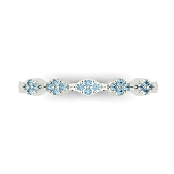 0.1 ct Brilliant Round Cut Natural Swiss Blue Topaz 14k White Gold Stackable Band SZ 6.25