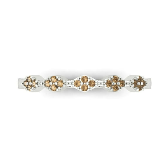 0.1 ct Brilliant Round Cut Simulated Champagne 18K White Gold Stackable Band SZ 7.5