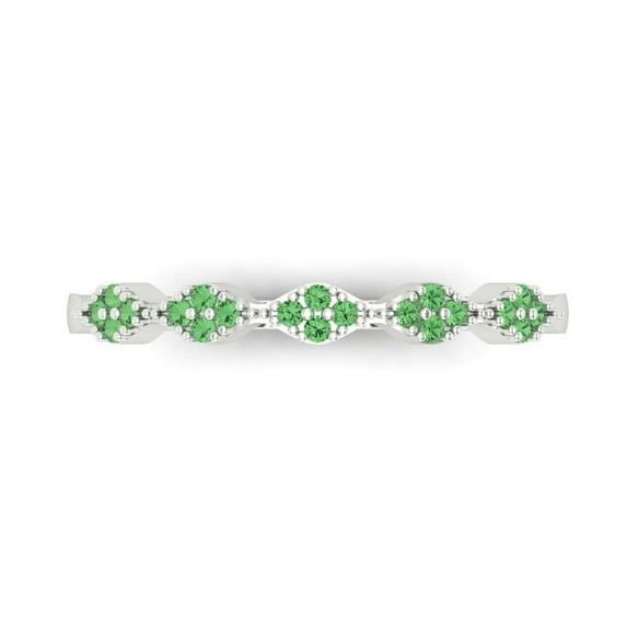 0.1 ct Brilliant Round Cut Simulated Green Diamond 14k White Gold Stackable Band SZ 7.5