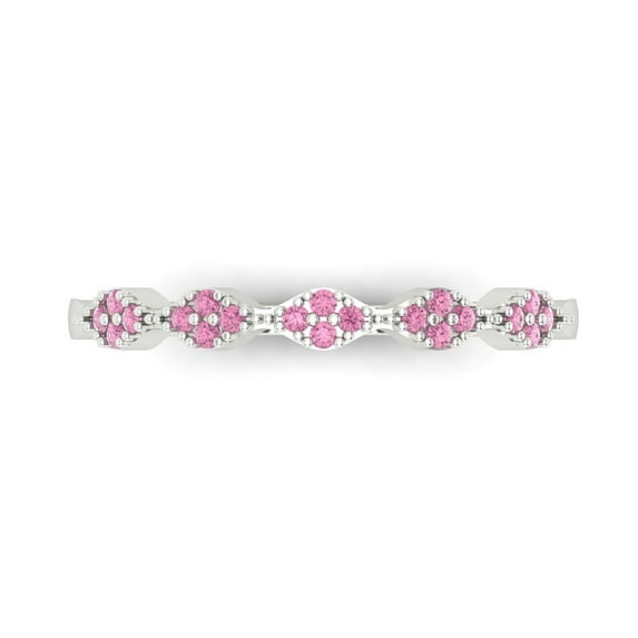 0.1 ct Brilliant Round Cut Simulated Pink Diamond 18K White Gold Stackable Band SZ 10