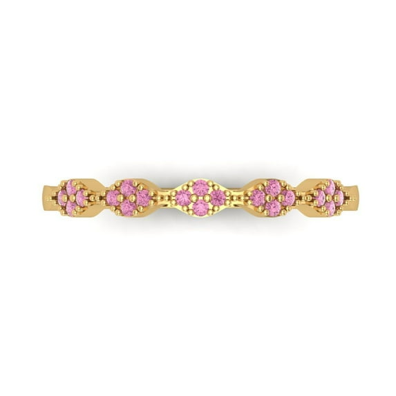 0.1 ct Brilliant Round Cut Simulated Pink Diamond 18K Yellow Gold Stackable Band SZ 4.75