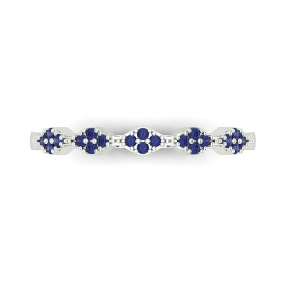 0.1 ct Brilliant Round Cut Simulated Tanzanite 18K White Gold Stackable Band SZ 9