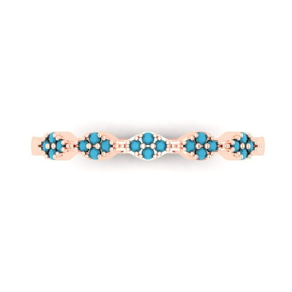 0.1 ct Brilliant Round Cut Simulated Turquoise 18K Rose Gold Stackable Band SZ 5.25