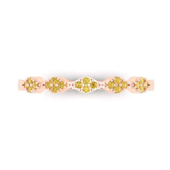 0.1 ct Brilliant Round Cut Simulated Yellow Diamond 18K Rose Gold Stackable Band SZ 4.75