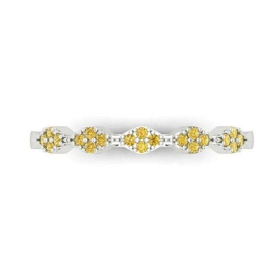 0.1 ct Brilliant Round Cut Simulated Yellow Diamond 18K White Gold Stackable Band SZ 3.5