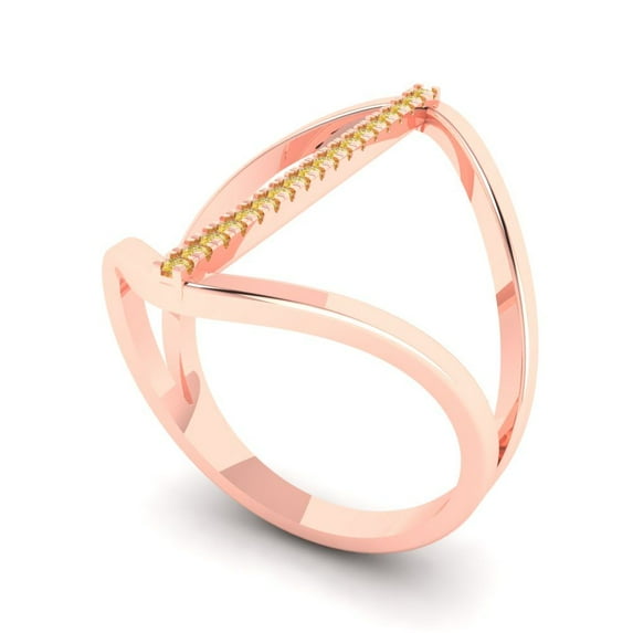 0.1 ct Brilliant Round Cut Yellow Moissanite 14k Rose Gold Statement Bridal Wedding Engagement Promise Anniversary Ring for Women size 5.25