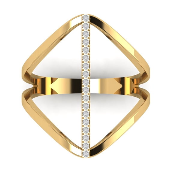 Clara Pucci 14K Yellow Gold Solid Gold Clear Statement Anniversary Ring for Women - 0.09 cttw Round Cut