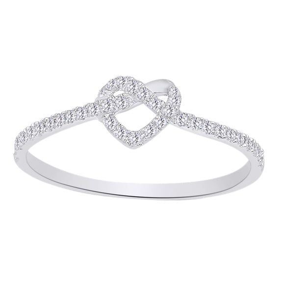AFFY (0.1 cttw) Round Shape White Natural Diamond Infinity Heart Ring In 10k White Gold Ring Size-7.5