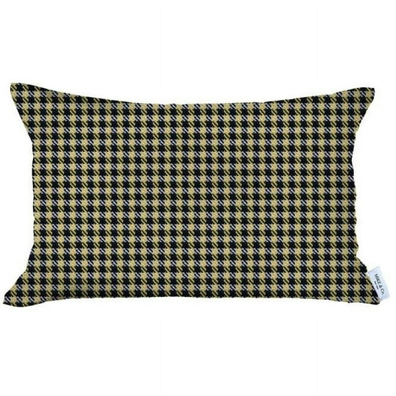 0.1 x 12 x 20 in. Yellow Houndstooth Zippered Handmade Polyester Lumbar Pillow Cover